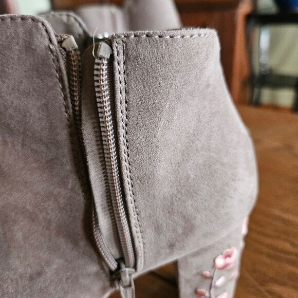 Candies Gray Pink Floral Peep Toe High Heel Booties Size 9 Suede Open-Toe Boots - Picture 10 of 12